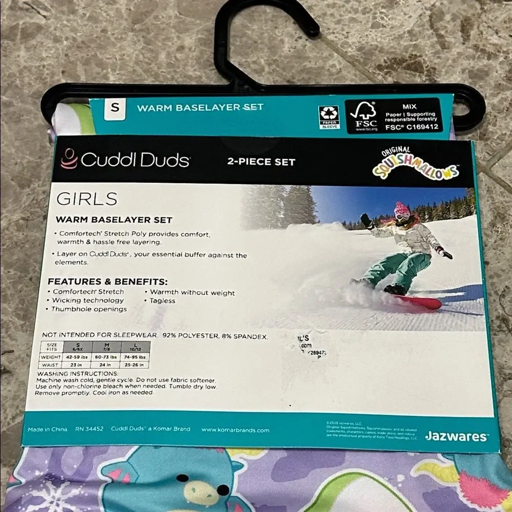 Cuddl Duds Squishmallows Base Layer Set 2pc Stretch Poly NEW Small 6/6X